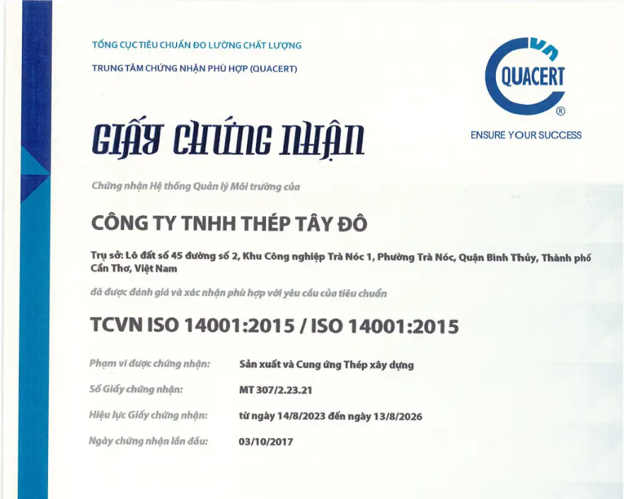 TRUNG TÂM CHỨNG NHẬN PHÙ HỢP (QUACERT): TCVN ISO 14001:2015 / ISO 14001:2015